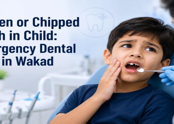Child with a broken or chipped tooth getting emergency pediatric dental care in Wakad